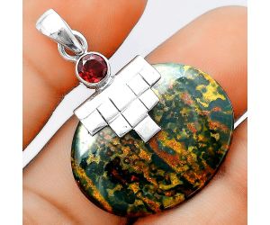 Natural Blood Stone - India and Garnet Pendant SDP97423 P-1653, 23x28 mm