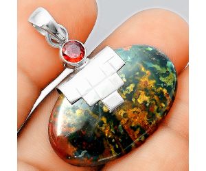 Natural Blood Stone - India and Garnet Pendant SDP97431 P-1653, 20x32 mm