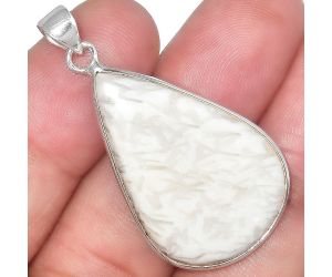 Natural White Scolecite Pendant SDP97878 P-1001, 21x32 mm