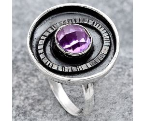 Faceted Natural Amethyst Ring size-7 SDR116820 R-1080, 7x7 mm