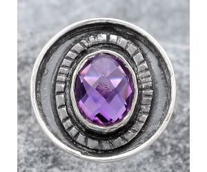 Faceted Natural Amethyst Ring size-7 SDR116857 R-1080, 7x9 mm