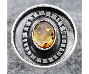 Faceted Natural Citrine Ring size-7 SDR116862 R-1080, 6x8 mm