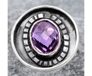 Faceted Natural Amethyst Ring size-7 SDR116866 R-1080, 8x10 mm