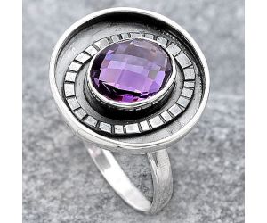 Faceted Natural Amethyst Ring size-7 SDR116866 R-1080, 8x10 mm