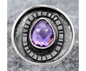 Faceted Natural Amethyst Ring size-8 SDR116884 R-1080, 7x9 mm