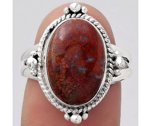 Natural Red Moss Agate Ring size-7.5 SDR129083 R-1127, 10x15 mm