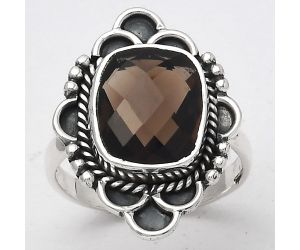 Faceted Natural Smoky Quartz - Brazil Ring size-7 SDR131669 R-1229, 10x12 mm