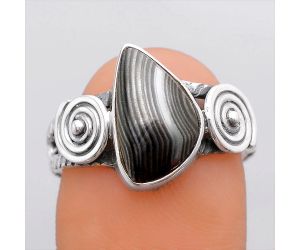 Spiral Crown Of Silver Psilomelane - Black Malachite Ring size-8.5 SDR135553 R-1315, 8x14 mm