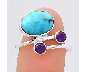 Natural Turquoise Morenci Mine and Amethyst Ring size-7 SDR136163 R-1237, 9x12 mm