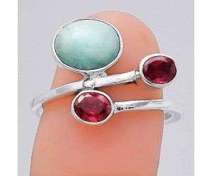 Larimar (Dominican Republic) & Garnet Ring size-7 SDR136166 R-1237, 7x9 mm