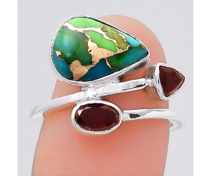 Blue Turquoise In Green Mohave - USA and Garnet Ring size-7 SDR136168 R-1237, 8x12 mm