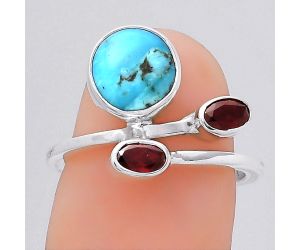 Natural Turquoise Morenci Mine and Garnet Ring size-6.5 SDR136182 R-1237, 8x8 mm