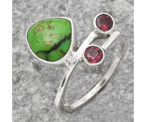 Green Matrix Turquoise and Garnet Ring size-7.5 SDR136191 R-1237, 10x10 mm