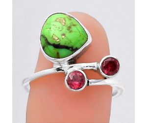 Green Matrix Turquoise and Garnet Ring size-7.5 SDR136191 R-1237, 10x10 mm