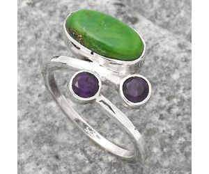 Copper Green Turquoise and Amethyst Ring size-6.5 SDR136200 R-1237, 6x12 mm