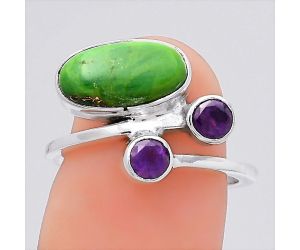 Copper Green Turquoise and Amethyst Ring size-6.5 SDR136200 R-1237, 6x12 mm