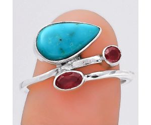 Natural Rare Turquoise Nevada Aztec Mt & Garnet Ring size-7 SDR136204 R-1237, 6x12 mm