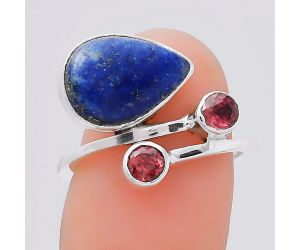 Natural Lapis - Afghanistan and Garnet Ring size-7 SDR136235 R-1237, 9x13 mm