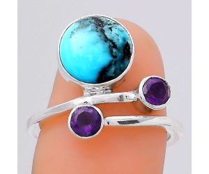 Natural Turquoise Morenci Mine and Amethyst Ring size-7 SDR136250 R-1237, 9x9 mm