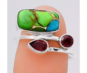 Blue Turquoise In Green Mohave and Garnet Ring size-7.5 SDR136265 R-1237, 7x13 mm