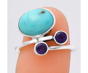 Natural Rare Turquoise Nevada Aztec Mt and Amethyst Ring size-6.5 SDR136326 R-1237, 9x12 mm