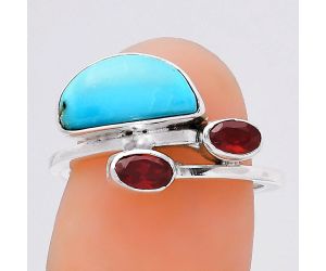 Natural Rare Turquoise Nevada Aztec Mt and Garnet Ring size-6.5 SDR136332 R-1237, 6x12 mm