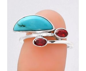 Natural Rare Turquoise Nevada Aztec Mt and Garnet Ring size-6.5 SDR136340 R-1237, 6x14 mm