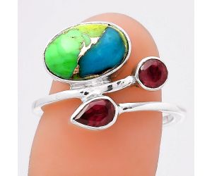 Blue Turquoise In Green Mohave and Garnet Ring size-7.5 SDR136345 R-1237, 7x11 mm