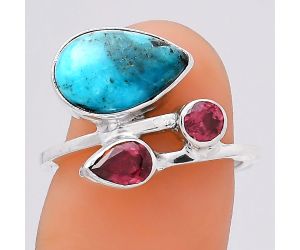 Natural Turquoise Morenci Mine and Garnet Ring size-6.5 SDR136356 R-1237, 8x12 mm