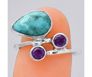 Natural Turquoise Morenci Mine and Amethyst Ring size-6.5 SDR136437 R-1237, 8x12 mm