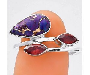 Copper Purple Turquoise and Garnet Ring size-8 SDR136465 R-1237, 7x13 mm