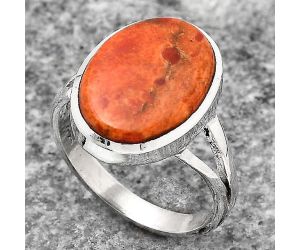 Natural Red Sponge Coral Ring size-8 SDR139430 R-1005, 11x16 mm