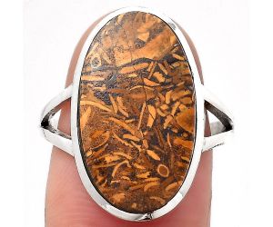 Natural Coquina Fossil Jasper - India Ring size-8 SDR140269 R-1005, 12x21 mm