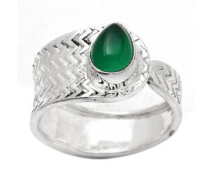 Adjustable - Natural Green Onyx Ring size-7.5 SDR141611 R-1381, 6x8 mm