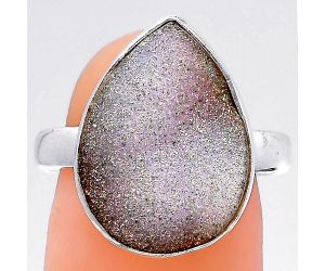 Natural White Titanium Druzy Ring size-8 SDR145955 R-1001, 13x18 mm