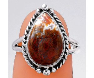 Natural Red Moss Agate Ring size-7 SDR147241 R-1253, 10x15 mm