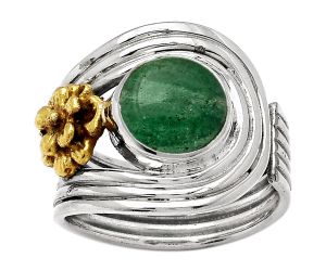 Two Tone Adjustable Flower - Green Aventurine Ring size-6.5 SDR150959 R-1491, 9x9 mm