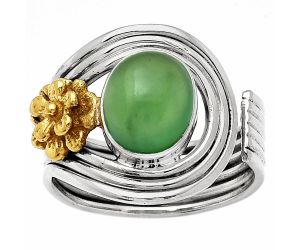 Two Tone Adjustable Flower - Nephrite Jade Ring size-9 SDR150972 R-1491, 8x10 mm
