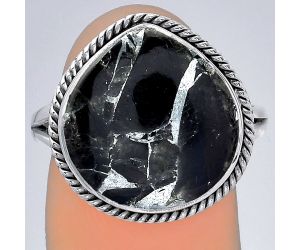 Natural Obsidian And Zinc Ring size-9 SDR152668 R-1010, 15x16 mm