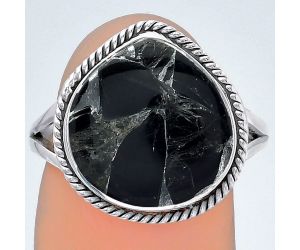 Natural Obsidian And Zinc Ring size-8 SDR152916 R-1010, 14x14 mm