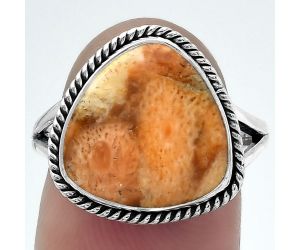 Natural Coral Jasper Ring size-7.5 SDR153052 R-1010, 14x14 mm