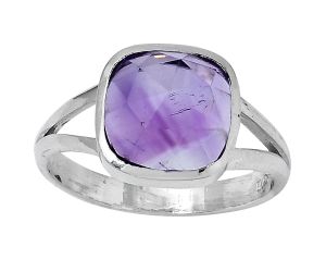 Faceted Natural Amethyst - Brazil Ring size-8.5 SDR153428 R-1005, 10x10 mm