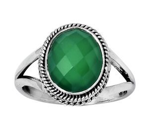 Faceted Natural Green Onyx Ring size-7 SDR153511 R-1010, 8x10 mm