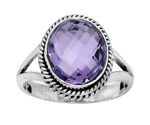 Faceted Natural Amethyst - Brazil Ring size-7.5 SDR153728 R-1010, 10x12 mm