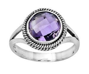 Faceted Natural Amethyst - Brazil Ring size-8 SDR153745 R-1010, 10x10 mm