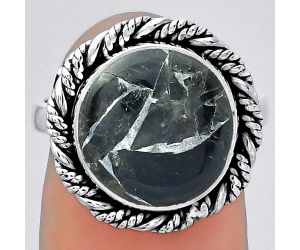 Natural Obsidian And Zinc Ring size-7 SDR153880 R-1013, 13x13 mm