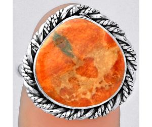 Natural Red Sponge Coral Ring size-7.5 SDR153939 R-1013, 14x14 mm