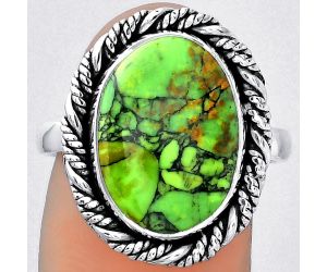 Natural Green Matrix Turquoise Ring size-8 SDR153945 R-1013, 11x16 mm