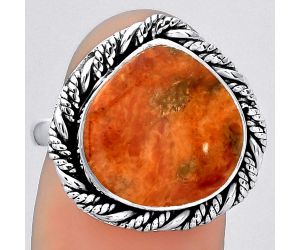 Natural Red Sponge Coral Ring size-8 SDR154057 R-1013, 14x14 mm