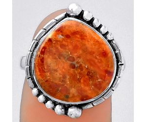 Natural Red Sponge Coral Ring size-8 SDR154131 R-1078, 14x14 mm